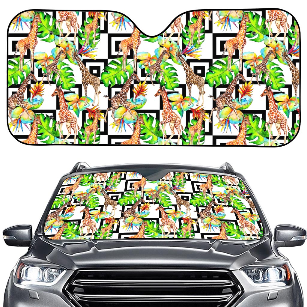 Exotic Tropical Giraffe Pattern Print Car Windshield Sun Shade