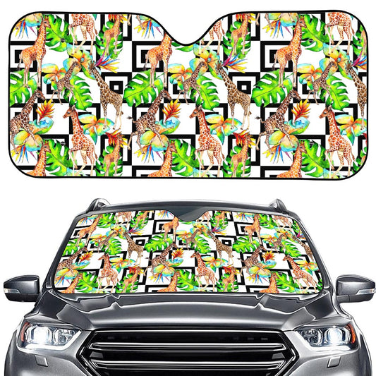 Exotic Tropical Giraffe Pattern Print Car Windshield Sun Shade
