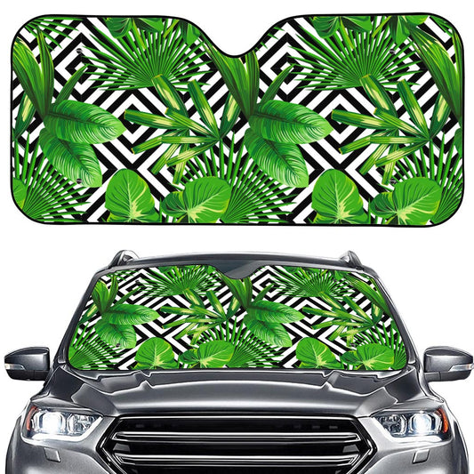 Exotic Tropical Leaves Pattern Print Car Windshield Sun Shade