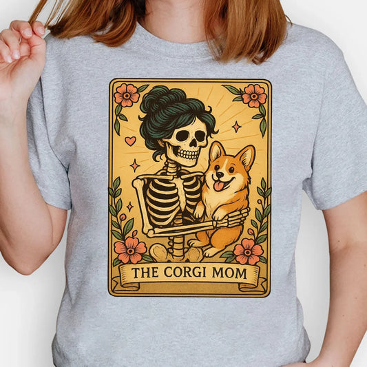 Corgi Mom Tarot T-Shirt – Vintage Skeleton Dog Lover Halloween Tee