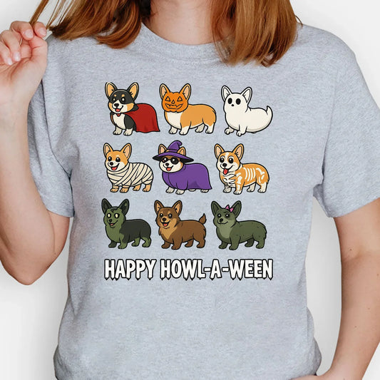 Corgi Halloween T-Shirt – Happy Howl-a-ween Graphic Gift for Dog Lovers