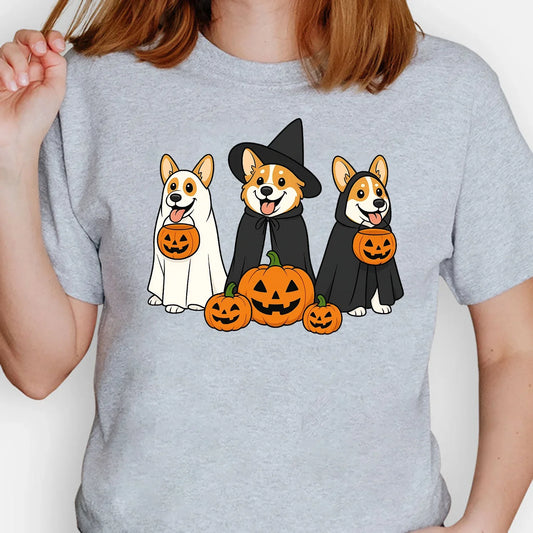 Corgi Halloween Shirt – Funny Ghost & Witch Dog Costume Print