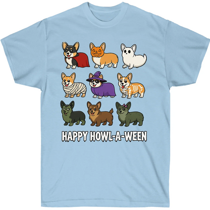 Corgi Halloween T-Shirt – Happy Howl-a-ween Graphic Gift for Dog Lovers