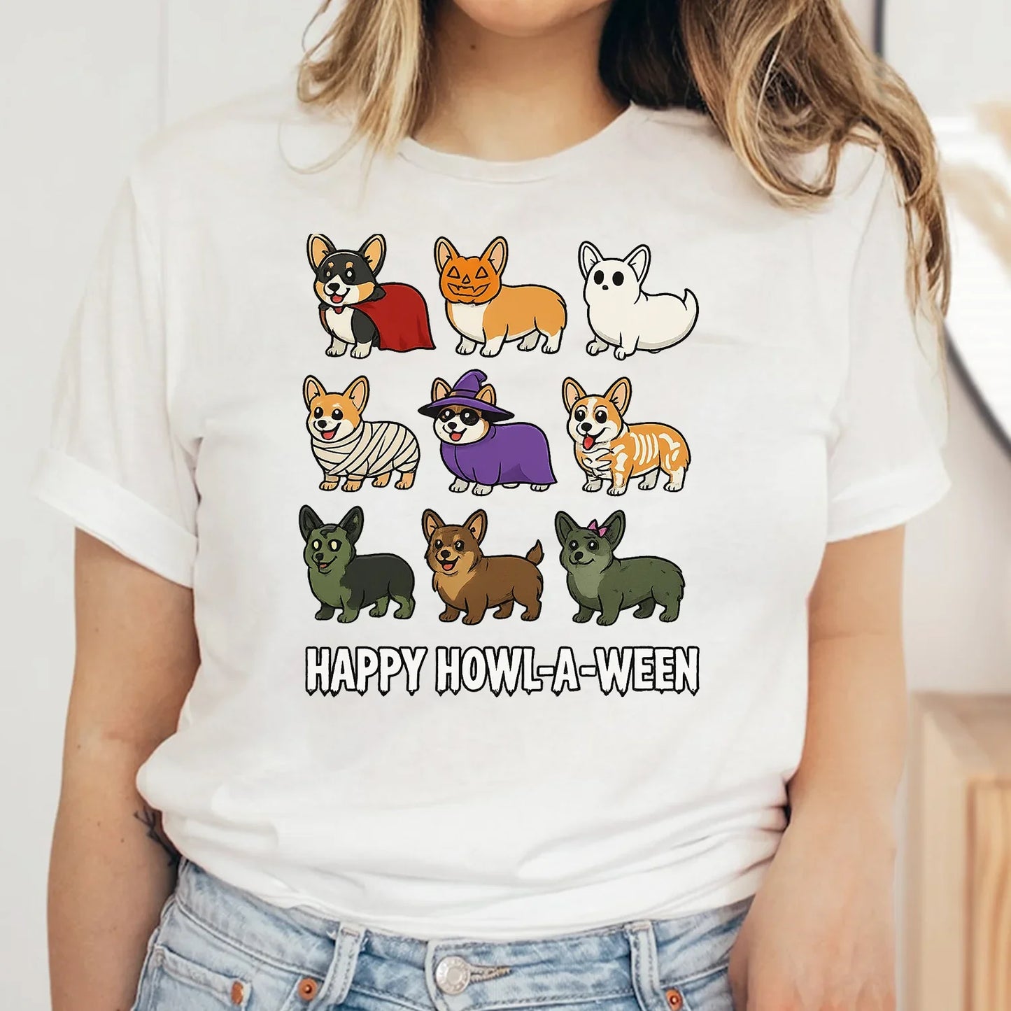 Corgi Halloween T-Shirt – Happy Howl-a-ween Graphic Gift for Dog Lovers