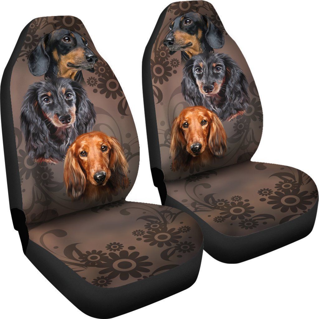 Face Of Dachshund Car Seat Covers Custom Vintage Car Accessories For Dog Lovers