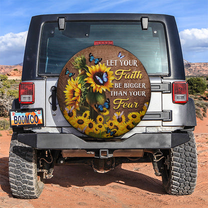 Faith Bigger Than Your Fear Butterfly Sunflower Car Spare Tire Cover