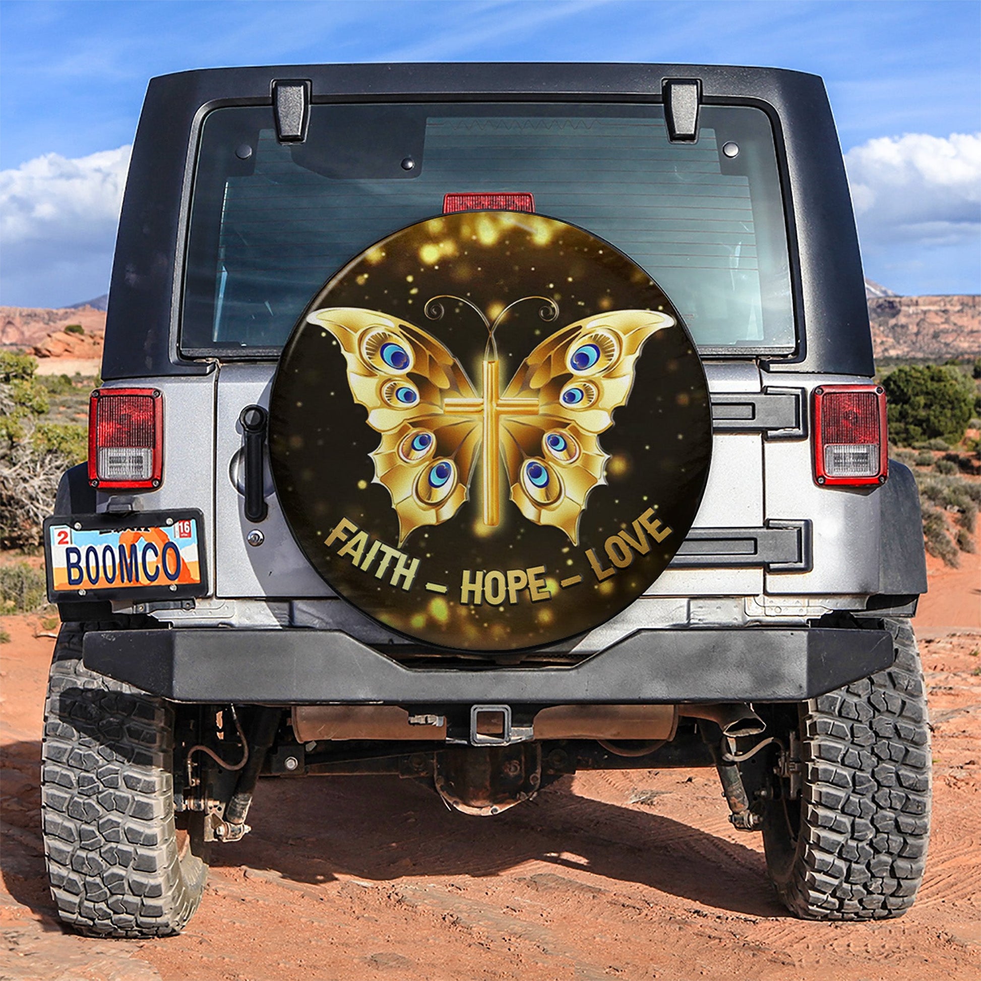 Faith Butterfly Gold Car Spare Tire Cover