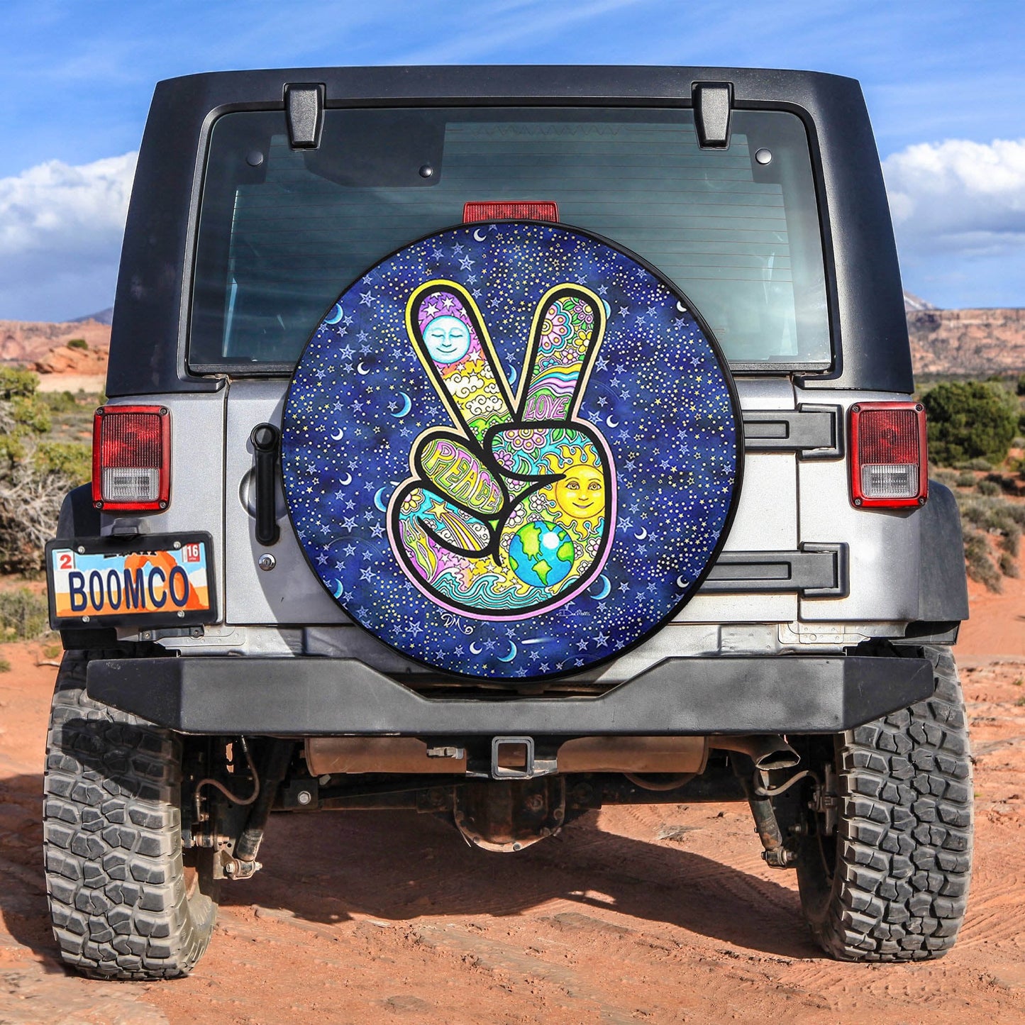 Finger Colorful Peace Sign Spare Tire Cover
