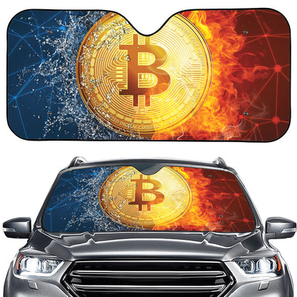 Fire And Water Bitcoin Print Car Windshield Sun Shade