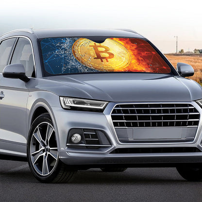 Fire And Water Bitcoin Print Car Windshield Sun Shade