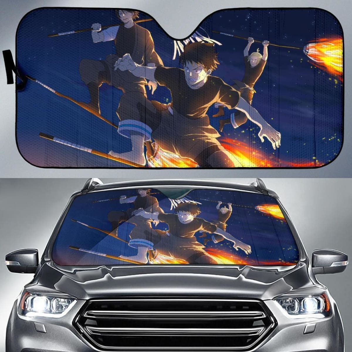 Fire Force Riding Fire Broom Anime Auto Sun Shade Nh06 Universal Fit 111204