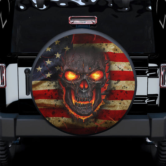 Fire Skull American Flag Jeep Car Spare Tire Cover