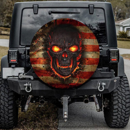 Fire Skull American Flag Jeep Car Spare Tire Cover