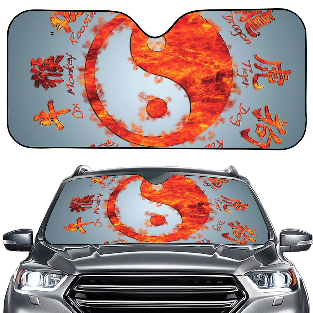 Fire Yin Yang Chinese Zodiac Print Car Windshield Sun Shade