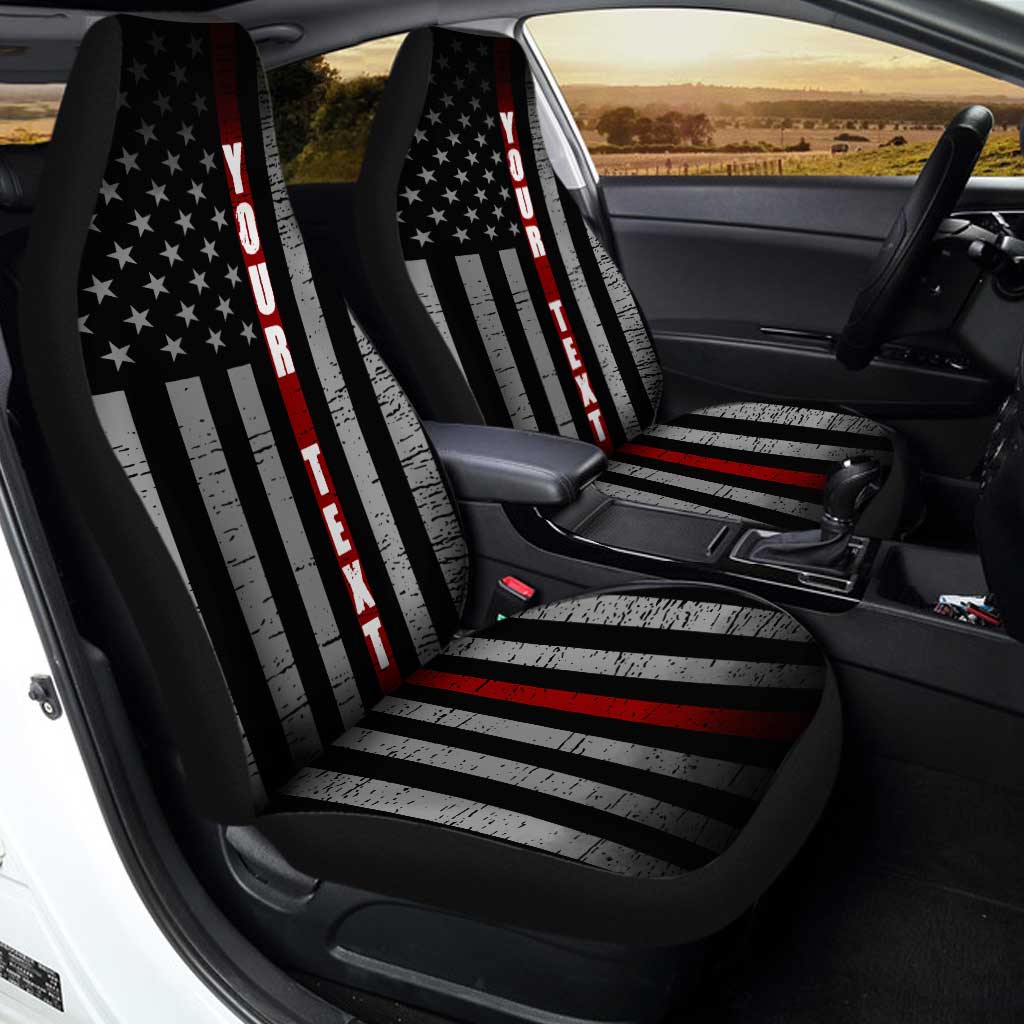 Firefighter Car Seat Cover Custom Name Thin Red Line Flag Car Accessories