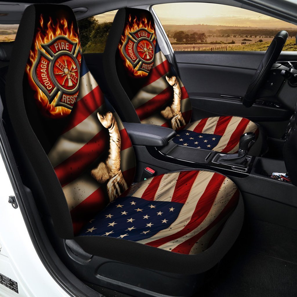 Firefighter Car Seat Covers Custom American Flag Cool Car Accessories Gift Idea