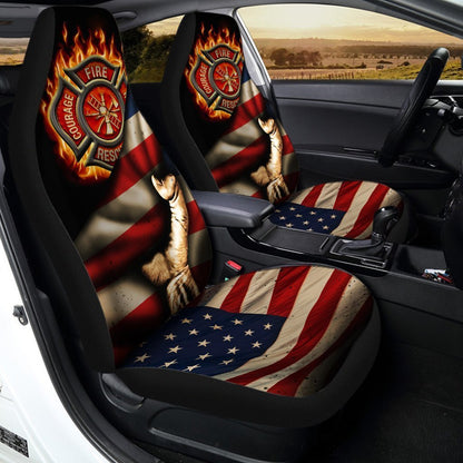 Firefighter Car Seat Covers Custom American Flag Cool Car Accessories Gift Idea