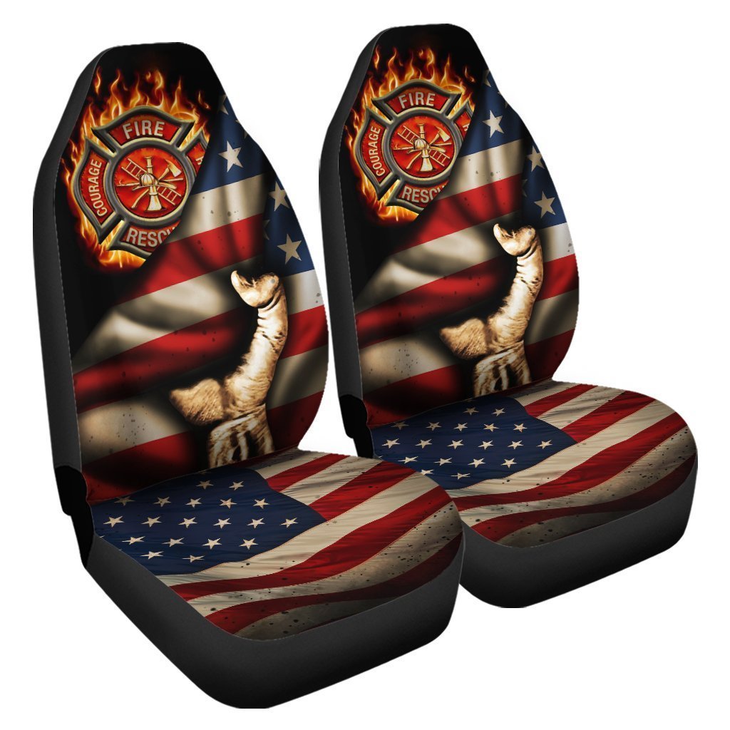 Firefighter Car Seat Covers Custom American Flag Cool Car Accessories Gift Idea