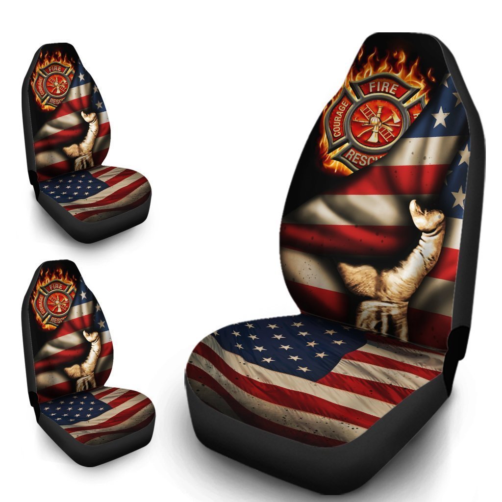 Firefighter Car Seat Covers Custom American Flag Cool Car Accessories Gift Idea