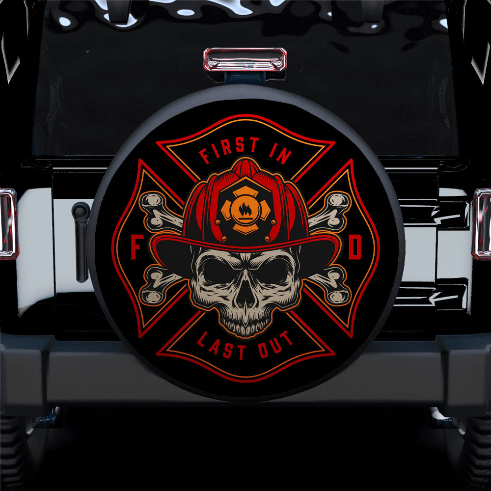 Firefighter Skull First in Last Out Fireman Car Spare Tire Cover