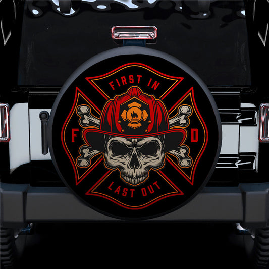 Firefighter Skull First in Last Out Fireman Car Spare Tire Cover