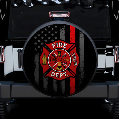 Firefighter Thin Red Line US Flag Jeep Car Spare Tire Cover