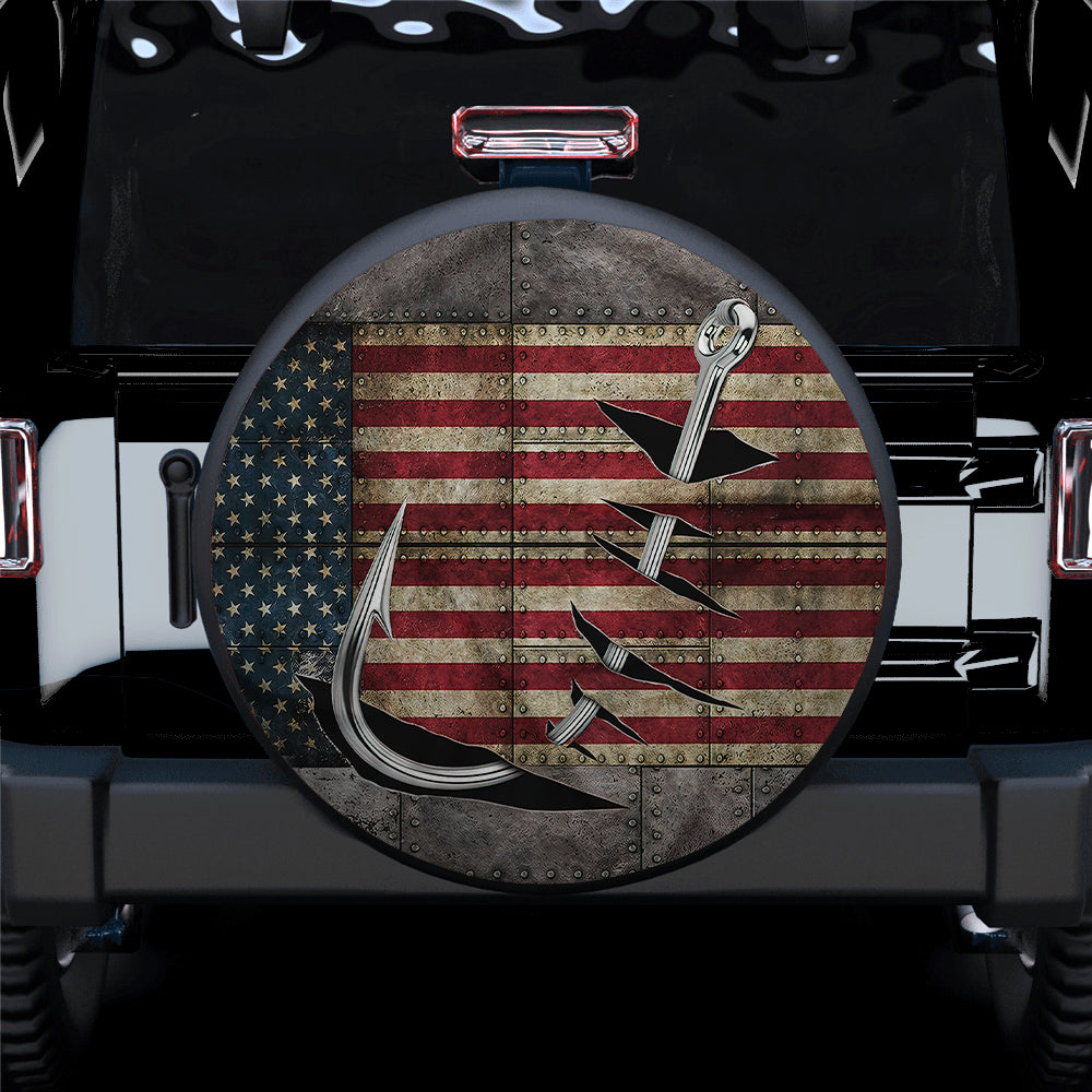 Fishing Hook, American Flag Car Spare Tire Cover