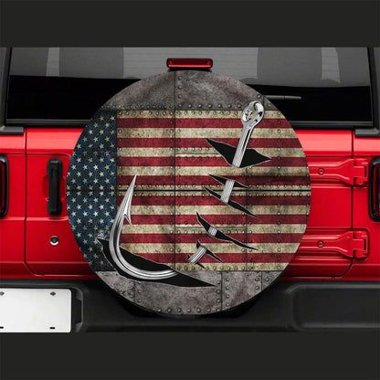 Fishing Hook, American Flag Car Spare Tire Cover