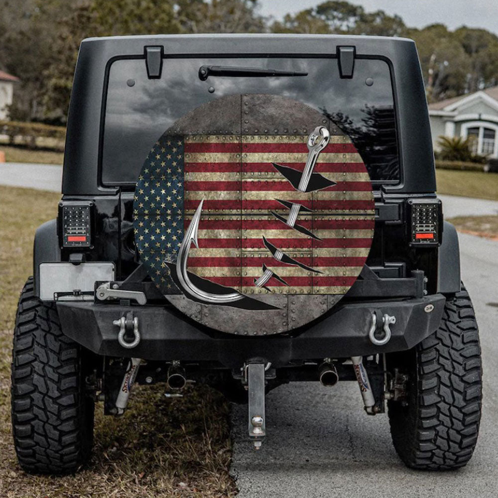 Fishing Hook, American Flag Car Spare Tire Cover