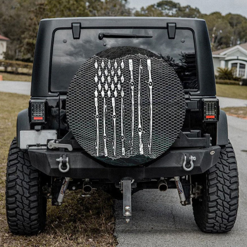 Fishing Rod American Flag Jeep Car Spare Tire Cover