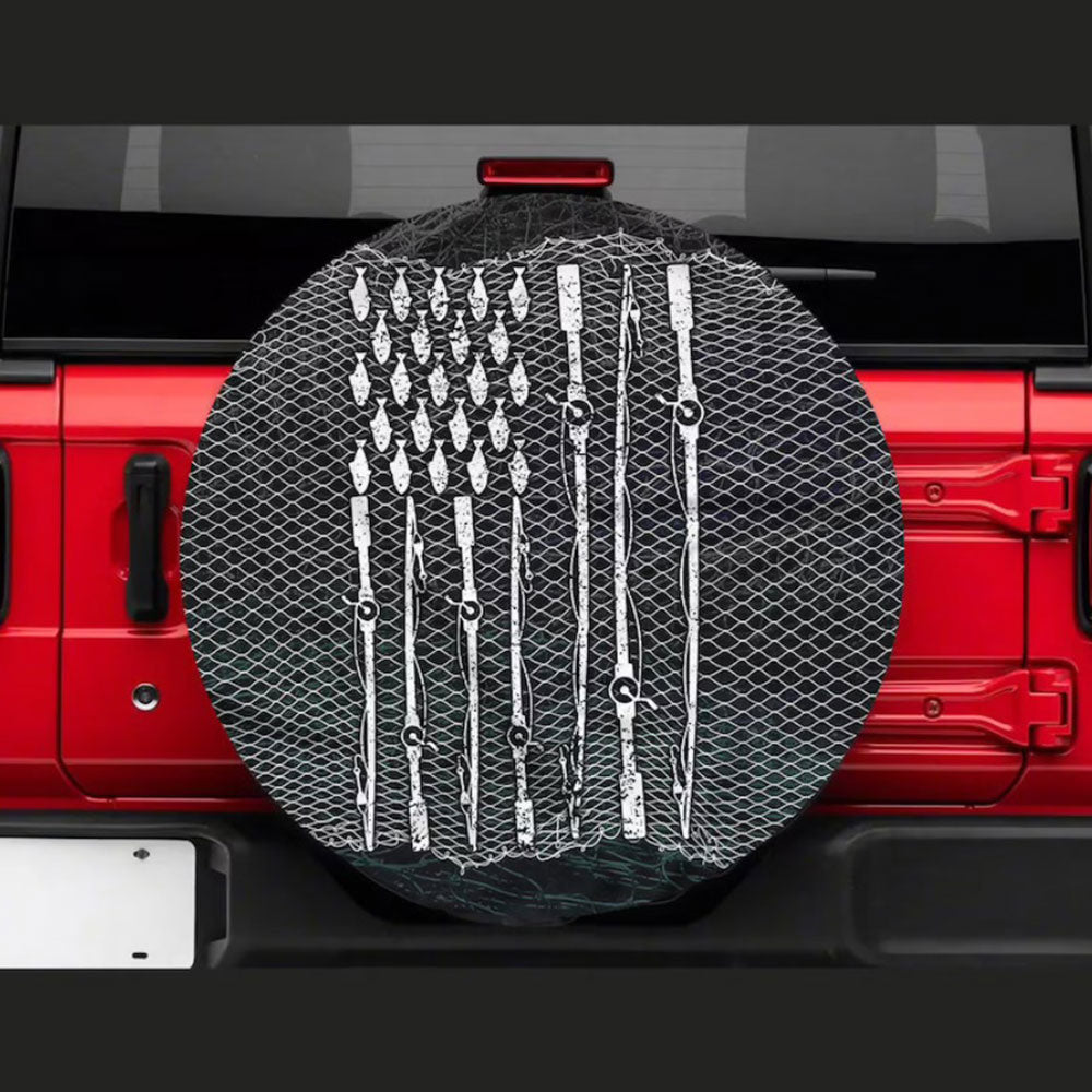Fishing Rod American Flag Jeep Car Spare Tire Cover