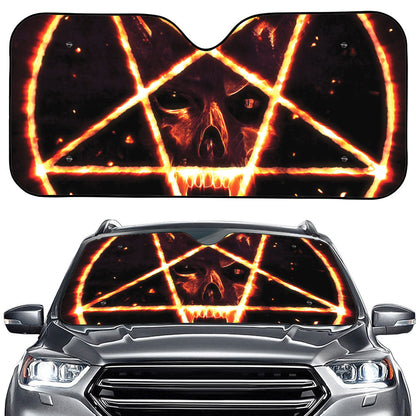 Flame Satanic Pentagram Print Car Windshield Sun Shade