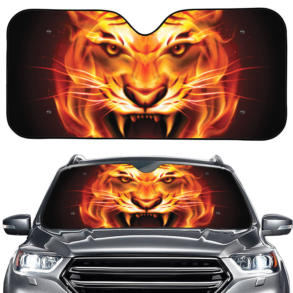 Flame Tiger Print Car Windshield Sun Shade