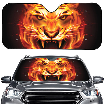 Flame Tiger Print Car Windshield Sun Shade