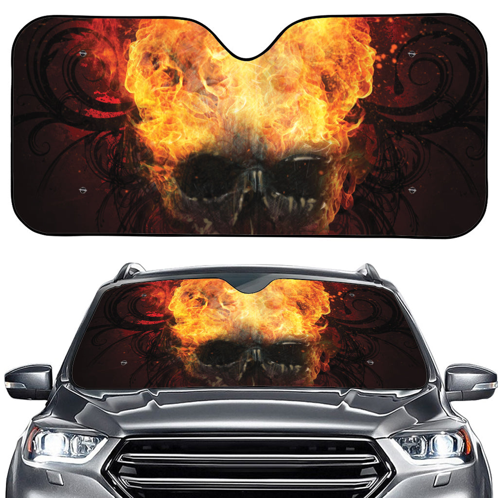 Flaming Demon Skull Print Car Windshield Sun Shade