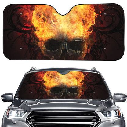 Flaming Demon Skull Print Car Windshield Sun Shade