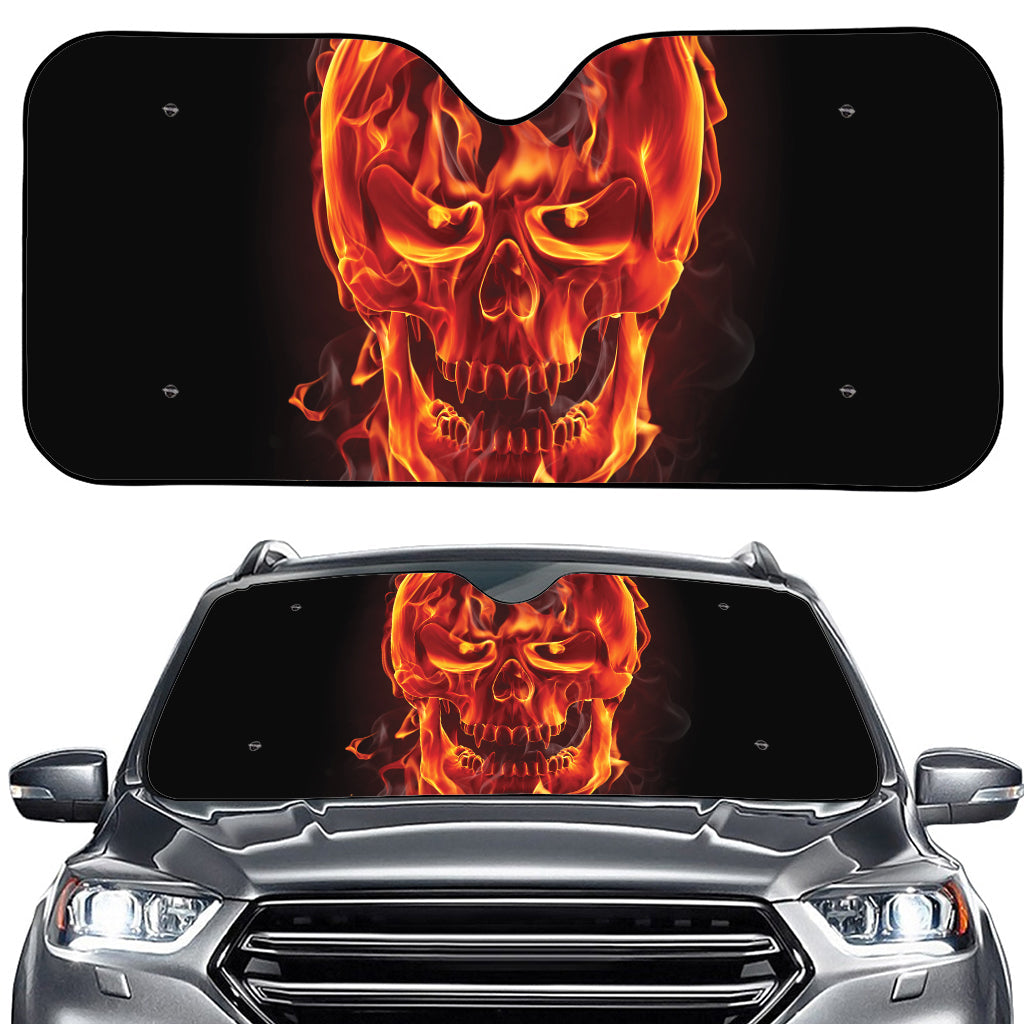 Flaming Evil Skull Print Car Windshield Sun Shade