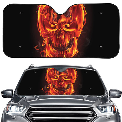 Flaming Evil Skull Print Car Windshield Sun Shade