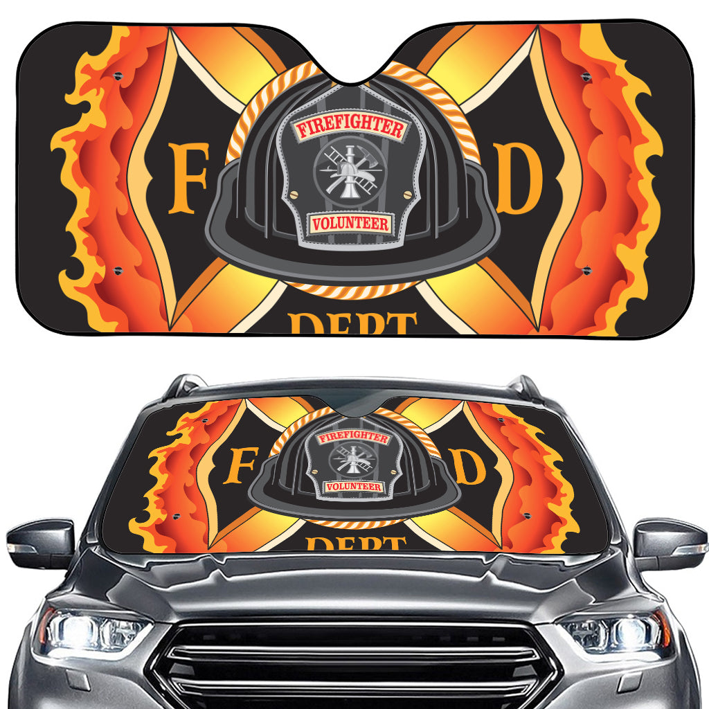 Flaming Firefighter Emblem Print Car Windshield Sun Shade