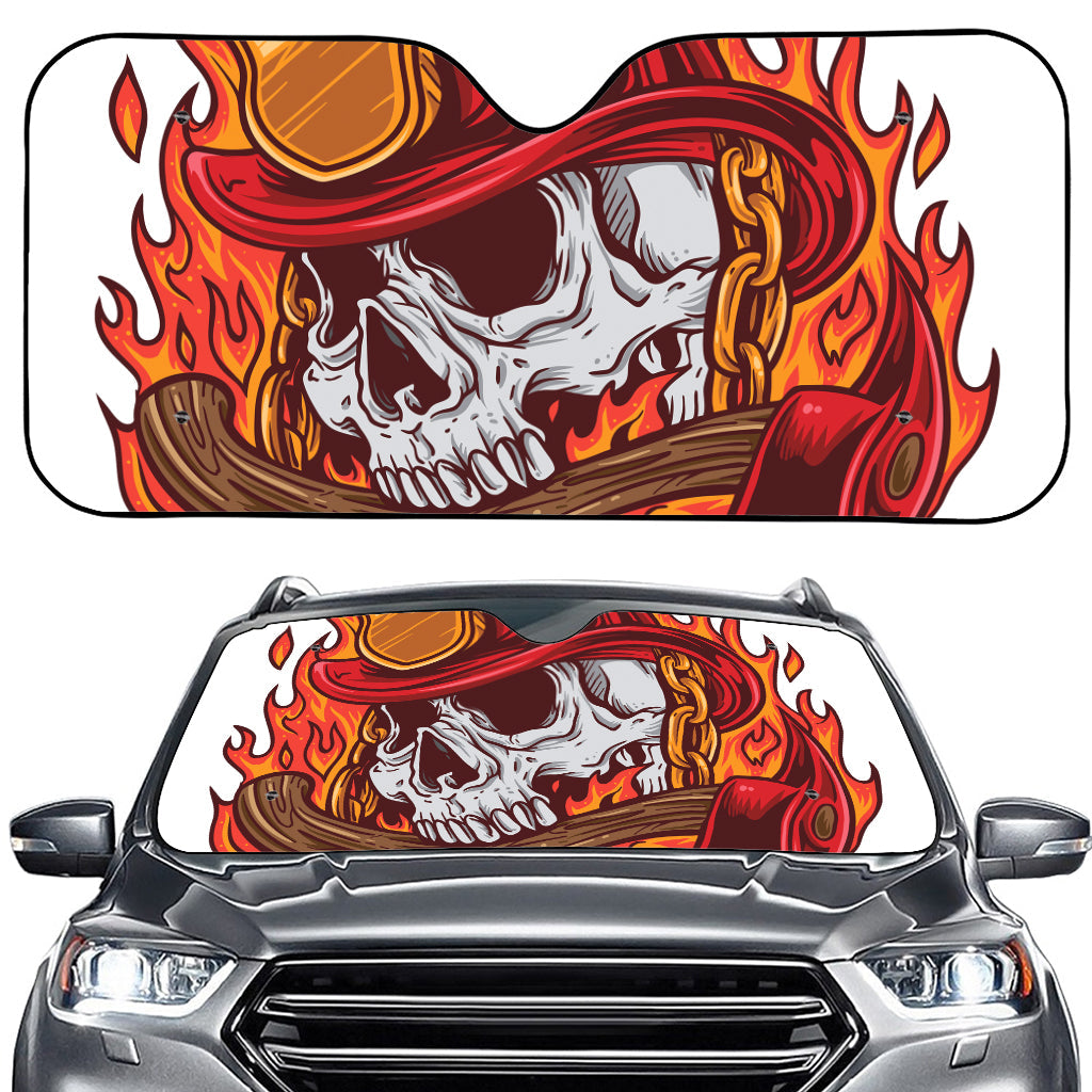 Flaming Firefighter Skull Print Car Windshield Sun Shade
