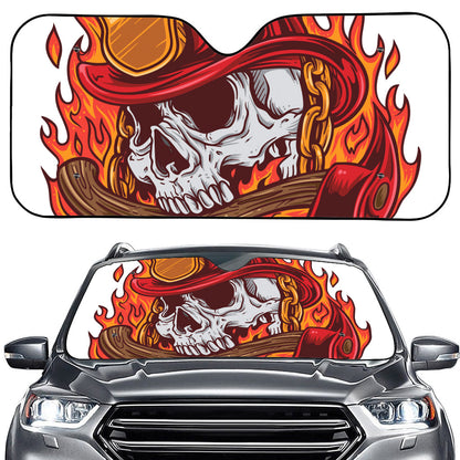 Flaming Firefighter Skull Print Car Windshield Sun Shade