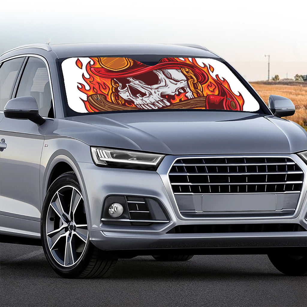 Flaming Firefighter Skull Print Car Windshield Sun Shade