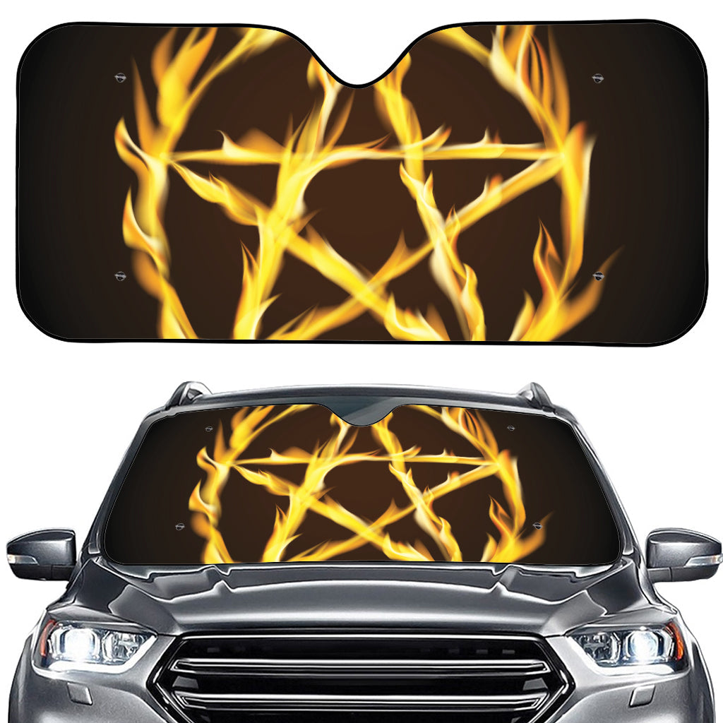 Flaming Pentagram Symbol Print Car Windshield Sun Shade
