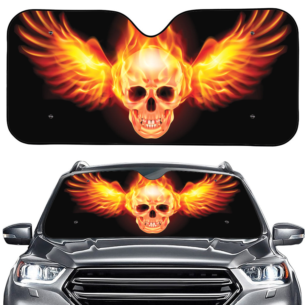 Flaming Skull With Fire Wings Print Car Windshield Sun Shade