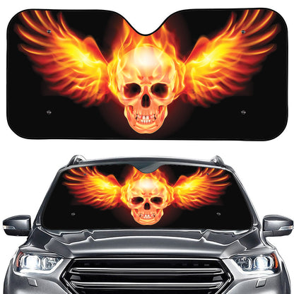 Flaming Skull With Fire Wings Print Car Windshield Sun Shade