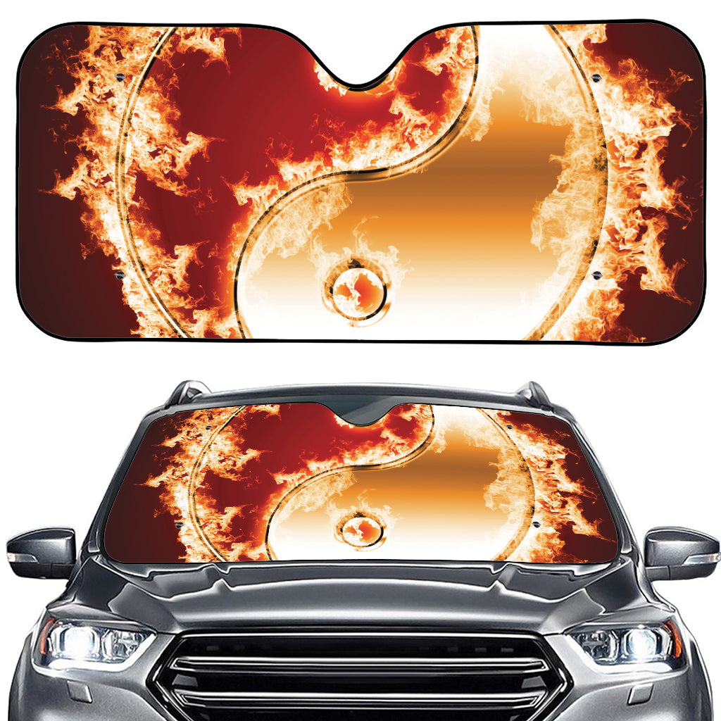 Flaming Yin Yang Print Car Windshield Sun Shade