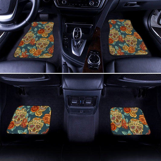 Floral Sugar Skull Car Floor Mats Custom Vintage Style Car Accessories