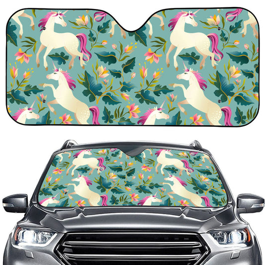 Floral Unicorn Pattern Print Car Windshield Sun Shade