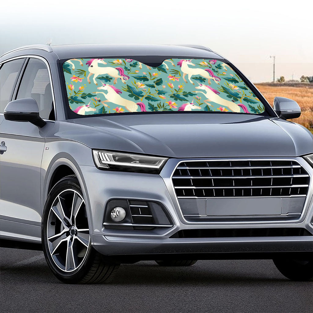 Floral Unicorn Pattern Print Car Windshield Sun Shade