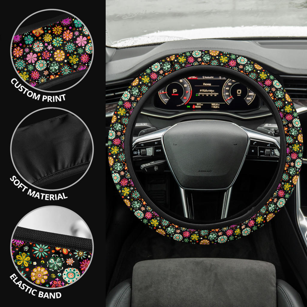 Flower Abstract Color Premium Car Steering Wheel Cover